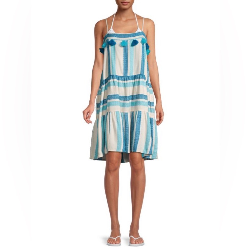 RARE Tessora Rowan Striped Tassel Fringe Coverup Beach Dress
